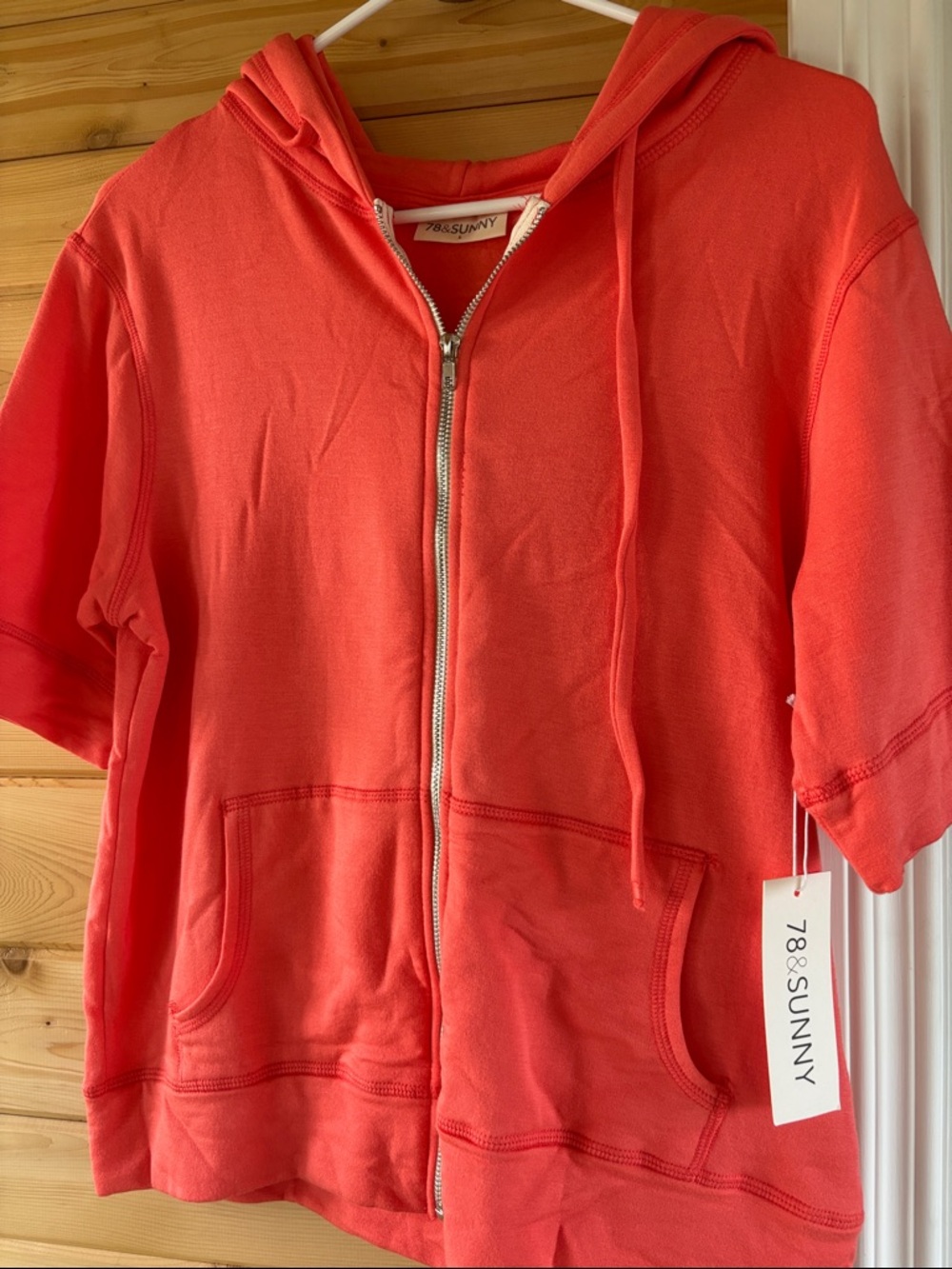 78 & Sunny NWT Coral Zip-Front Short Sleeve Hoodie